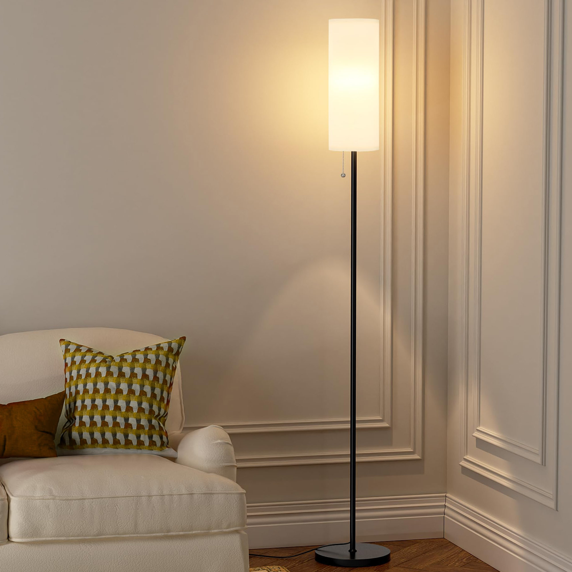 Latitude Run® 66" Standing Lamp With Linen Lampshade For Bedroom ...